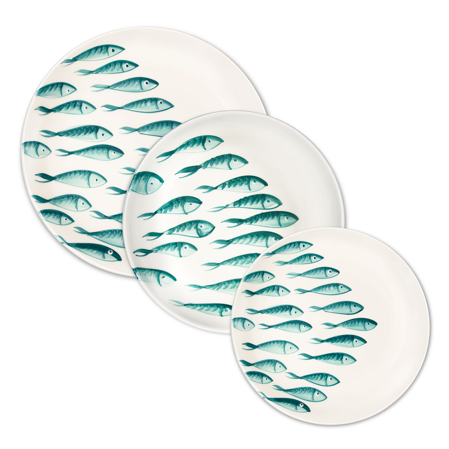 Set piatti in ceramica decorata pesci