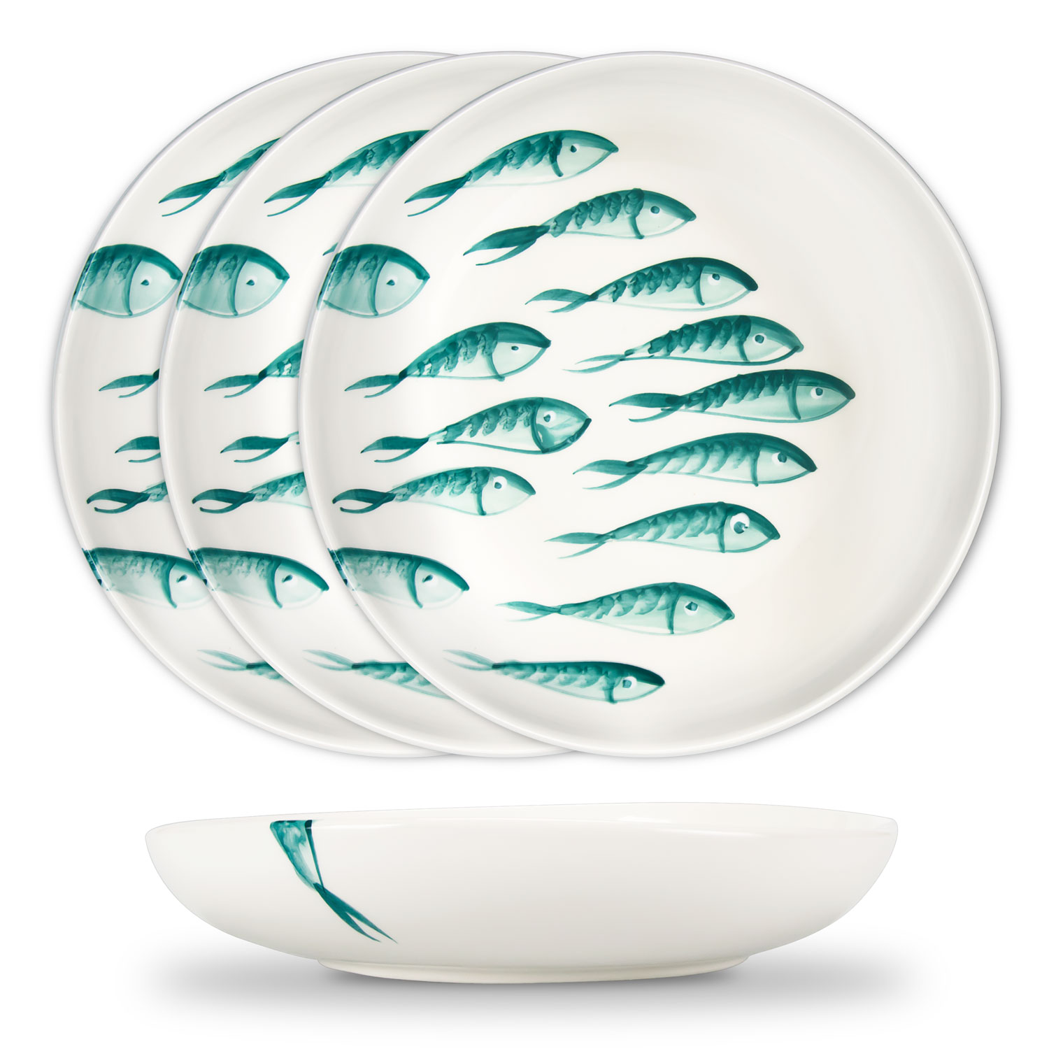Set piatti in ceramica decorata pesci