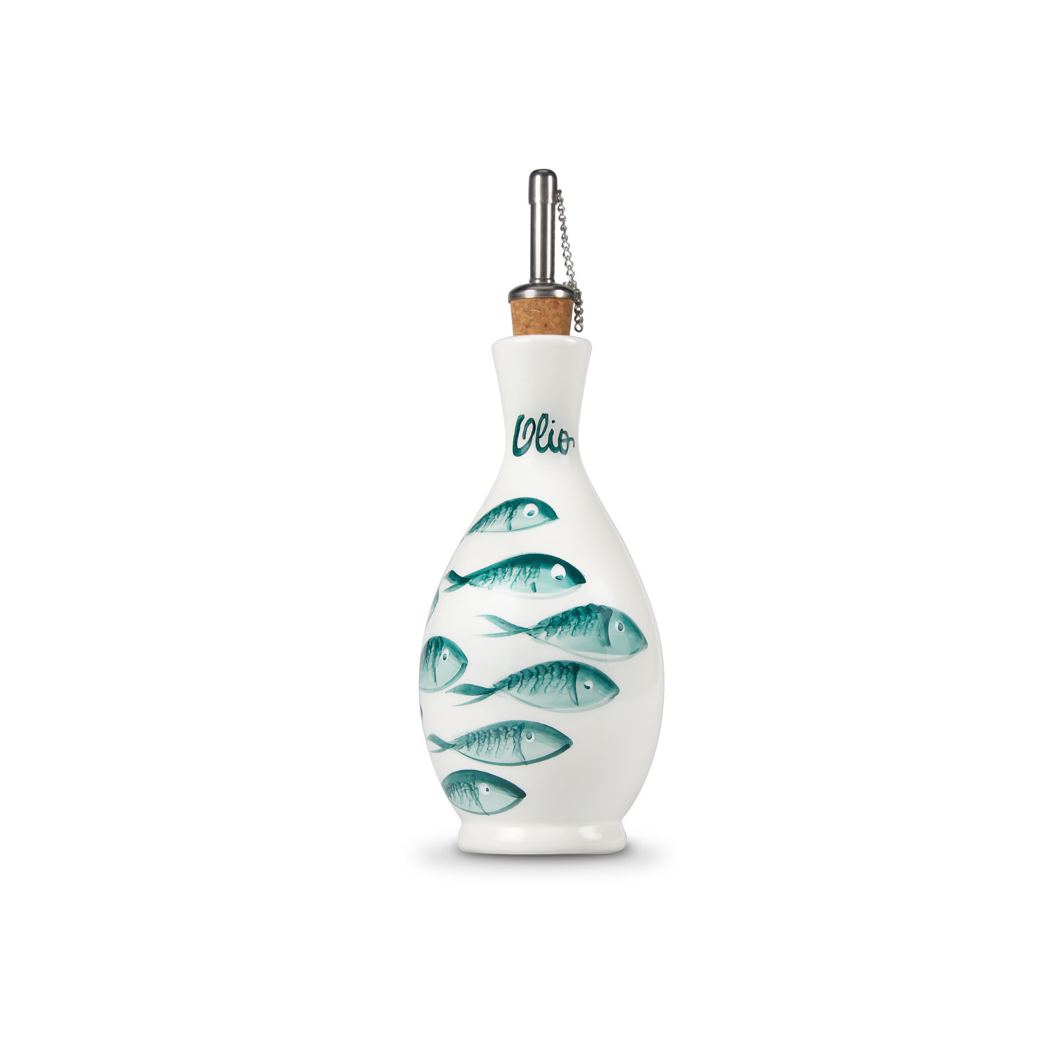 Bottiglia olio in ceramica decorata pesci 250 ml
