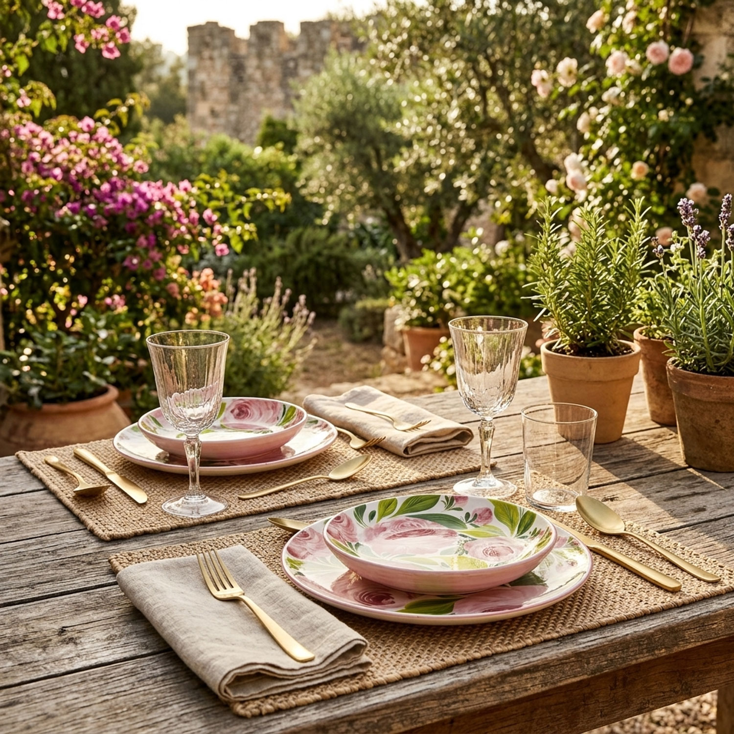 Set piatti in ceramica decorata rose