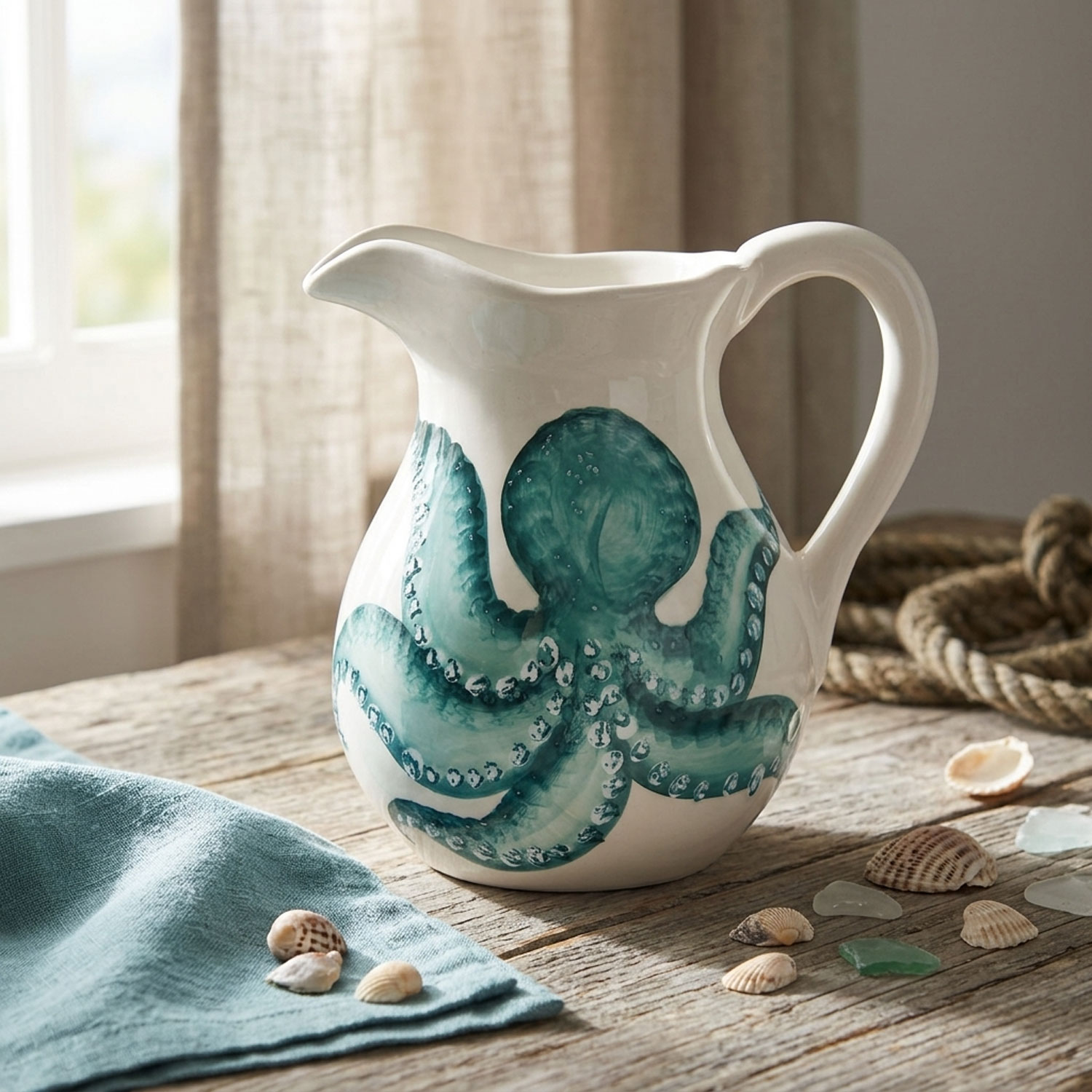 Brocca caraffa in ceramica decorata polpo