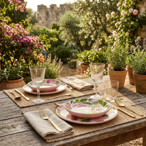 Set piatti in ceramica decorata rose