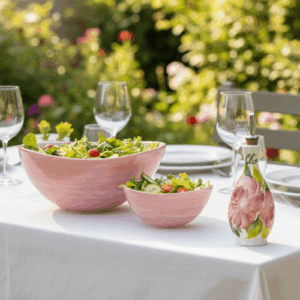 Set insalata in ceramica decorata rose