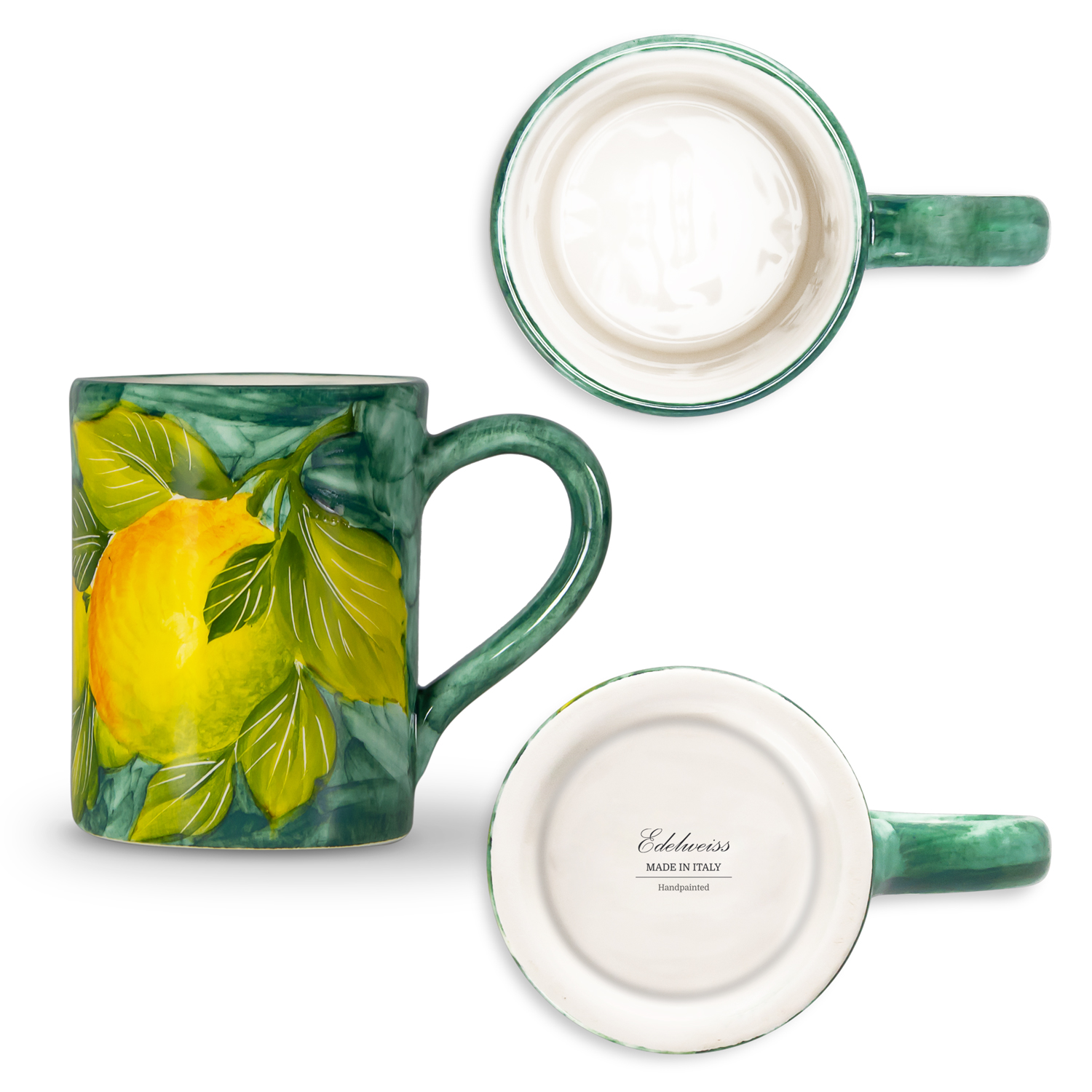 Tazza in ceramica decorata e cucchiaino limoni
