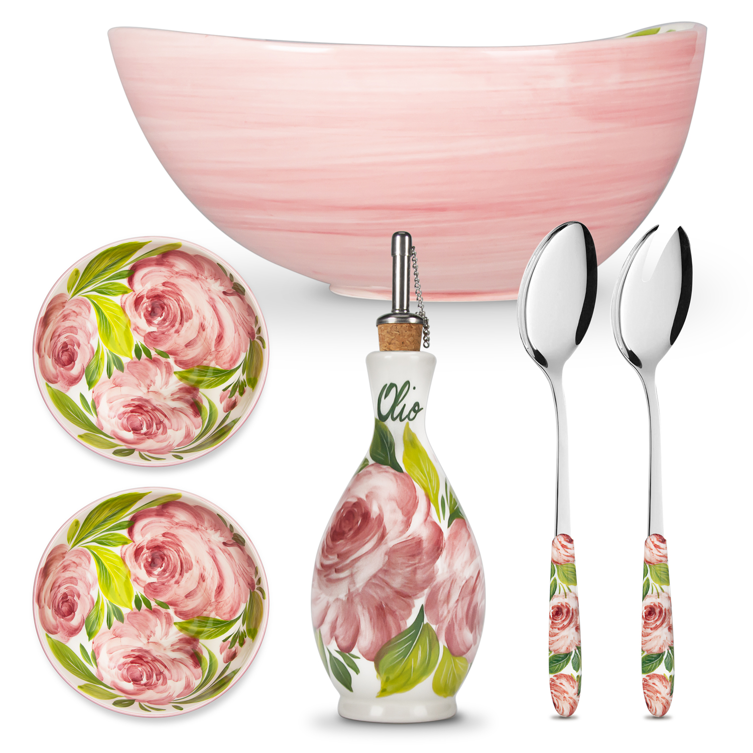 Set insalata in ceramica decorata rose