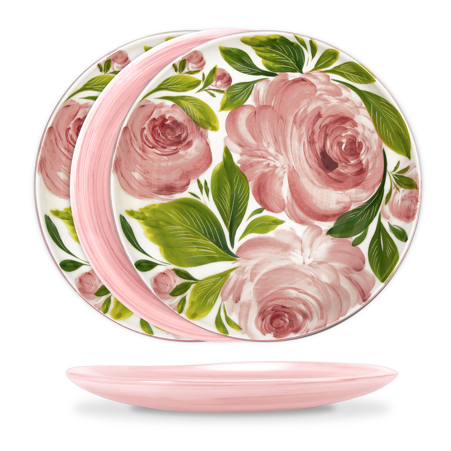 Set piatti in ceramica decorata rose rosa