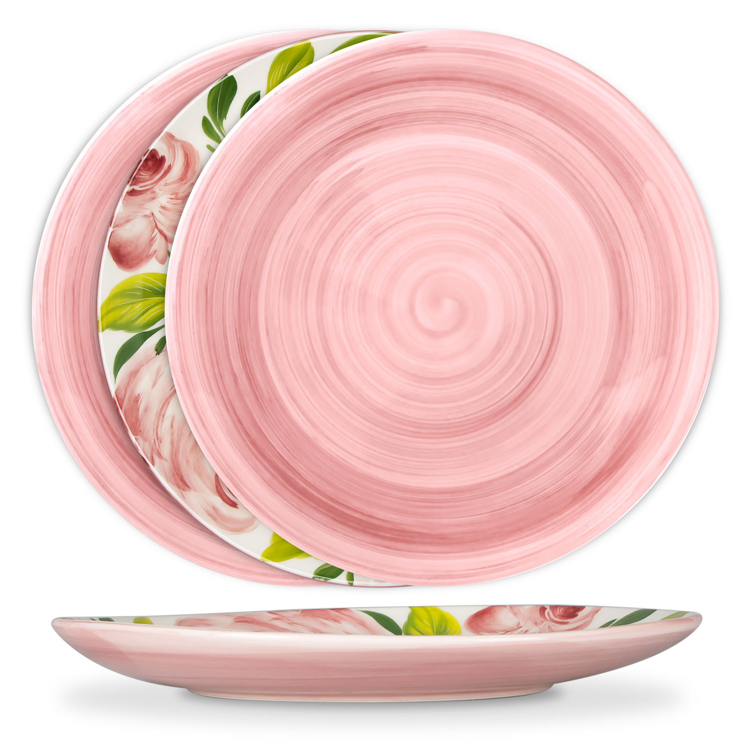 Set piatti in ceramica decorata rose rosa