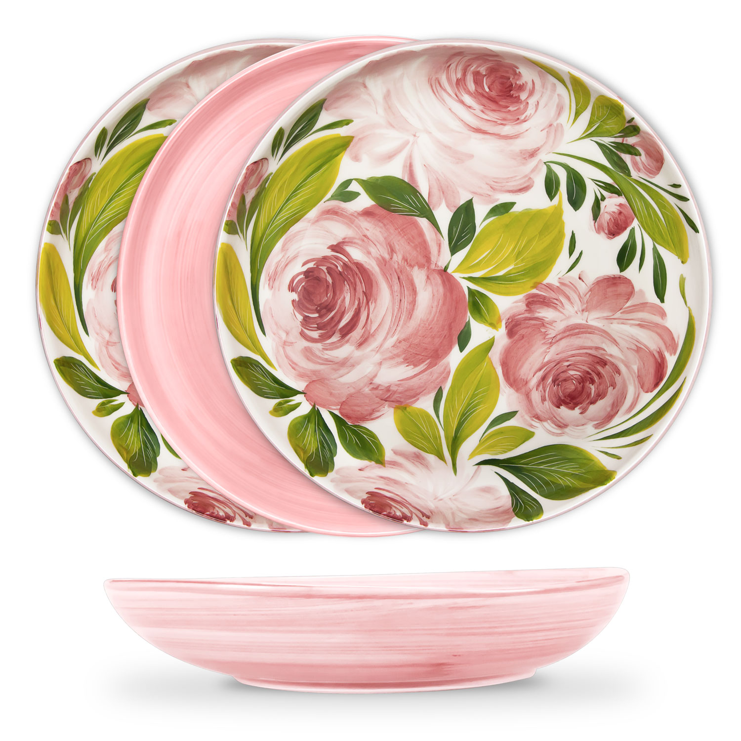 Set piatti in ceramica decorata rose rosa