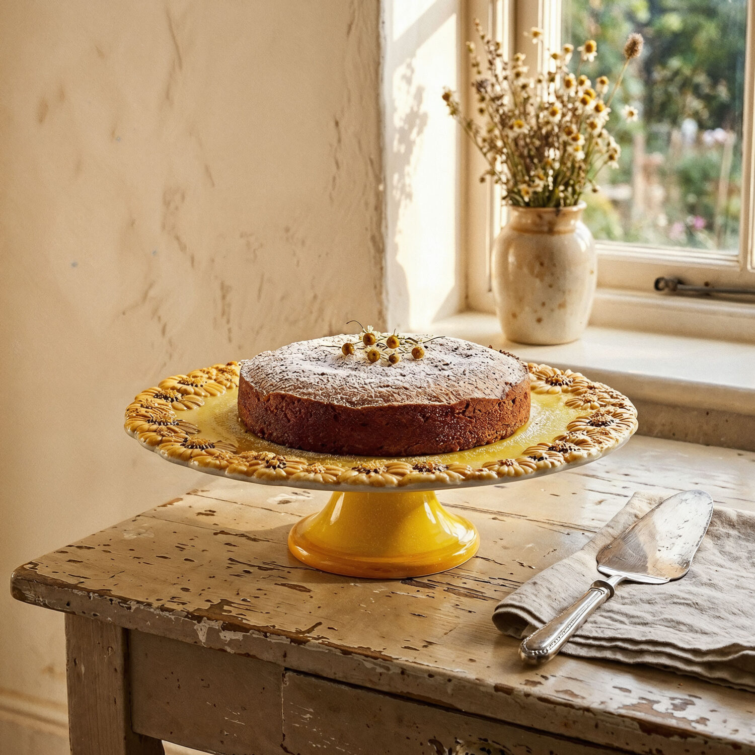 Großer Kuchenständer mit gelbe Gänseblümchen