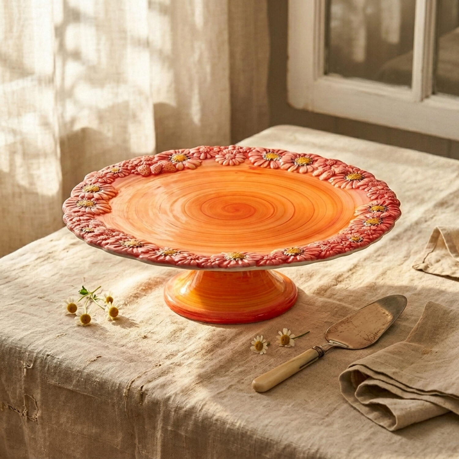 Alzata grande in ceramica decorata rossa