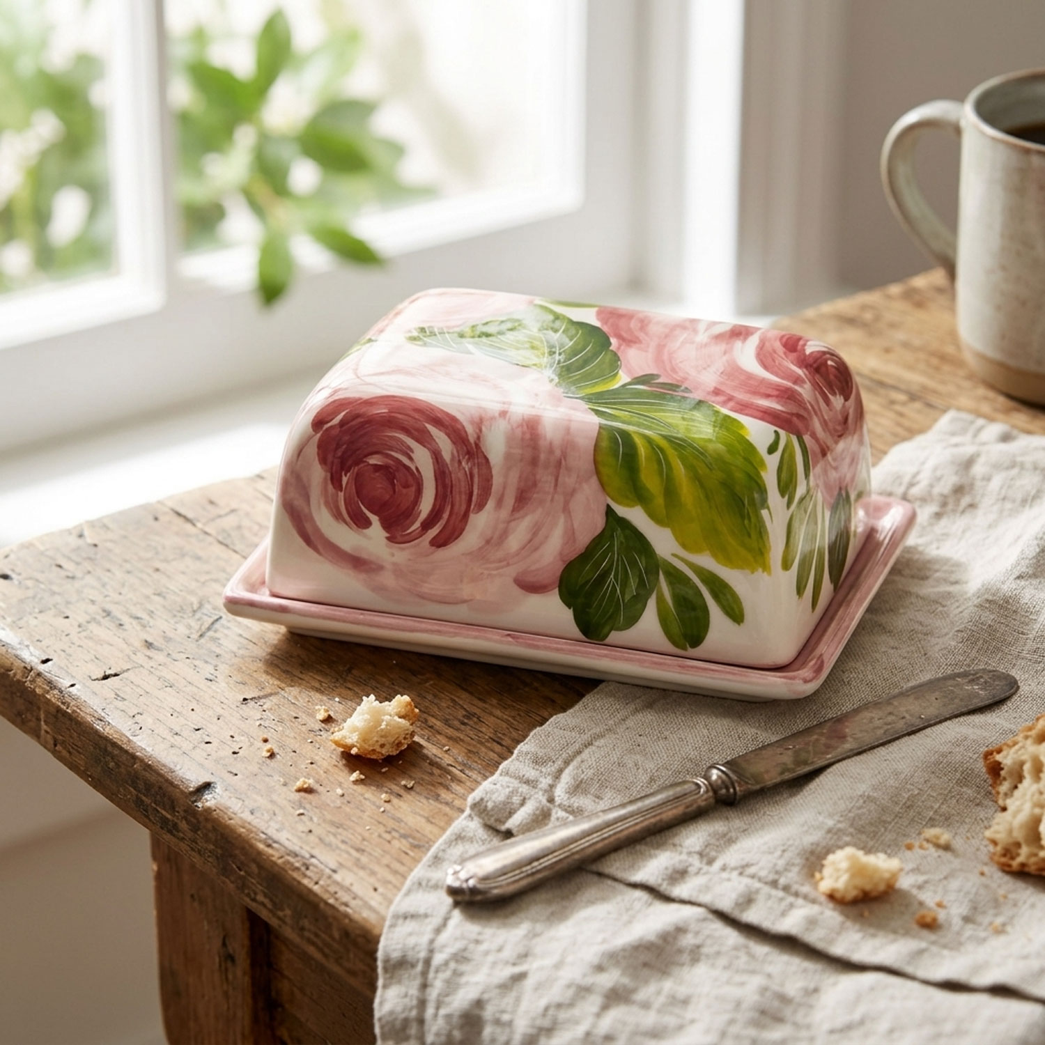 Burriera in ceramica decorata rose