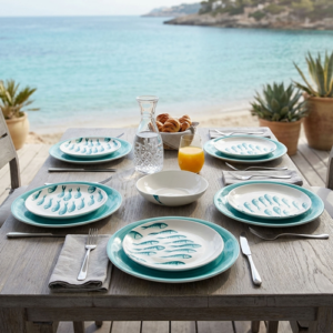 Set piatti in ceramica decorata pesci tiffany