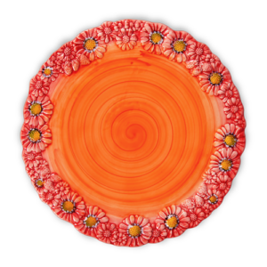 Piatto piano in ceramica decorata margherite rosse