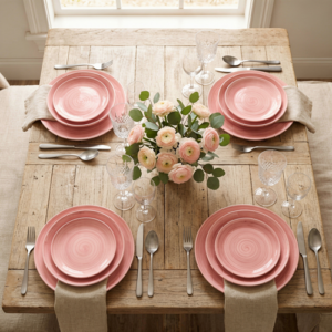 Set piatti in ceramica decorata rosa
