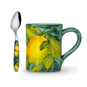 Tazza in ceramica decorata e cucchiaino limoni
