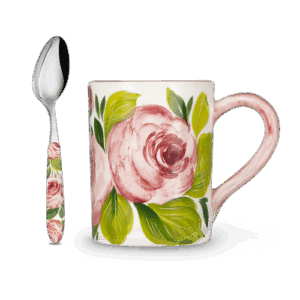 Tazza in ceramica decorata e cucchiaino rose