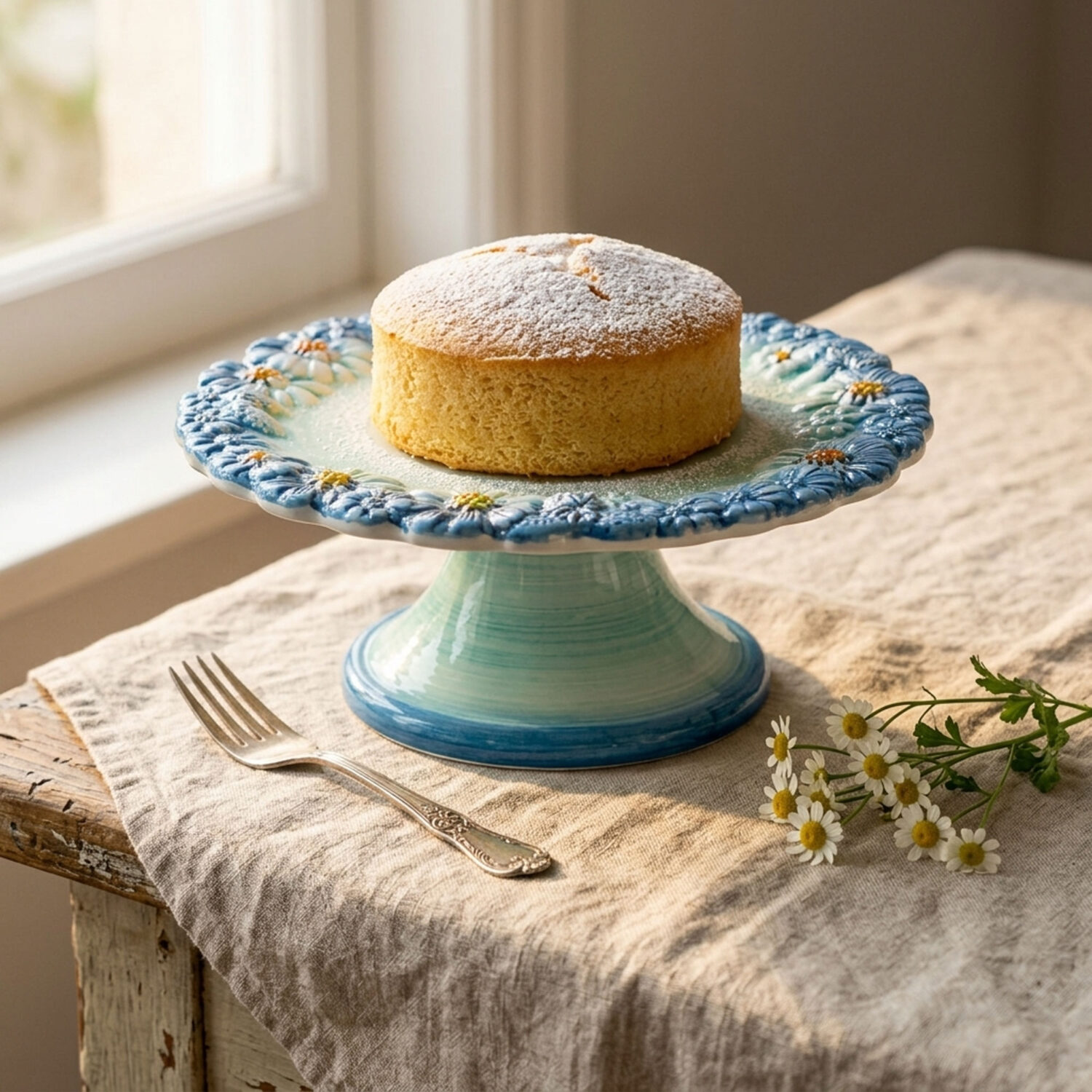 Kleiner Kuchenständer mit Tiffany Gänseblümchen