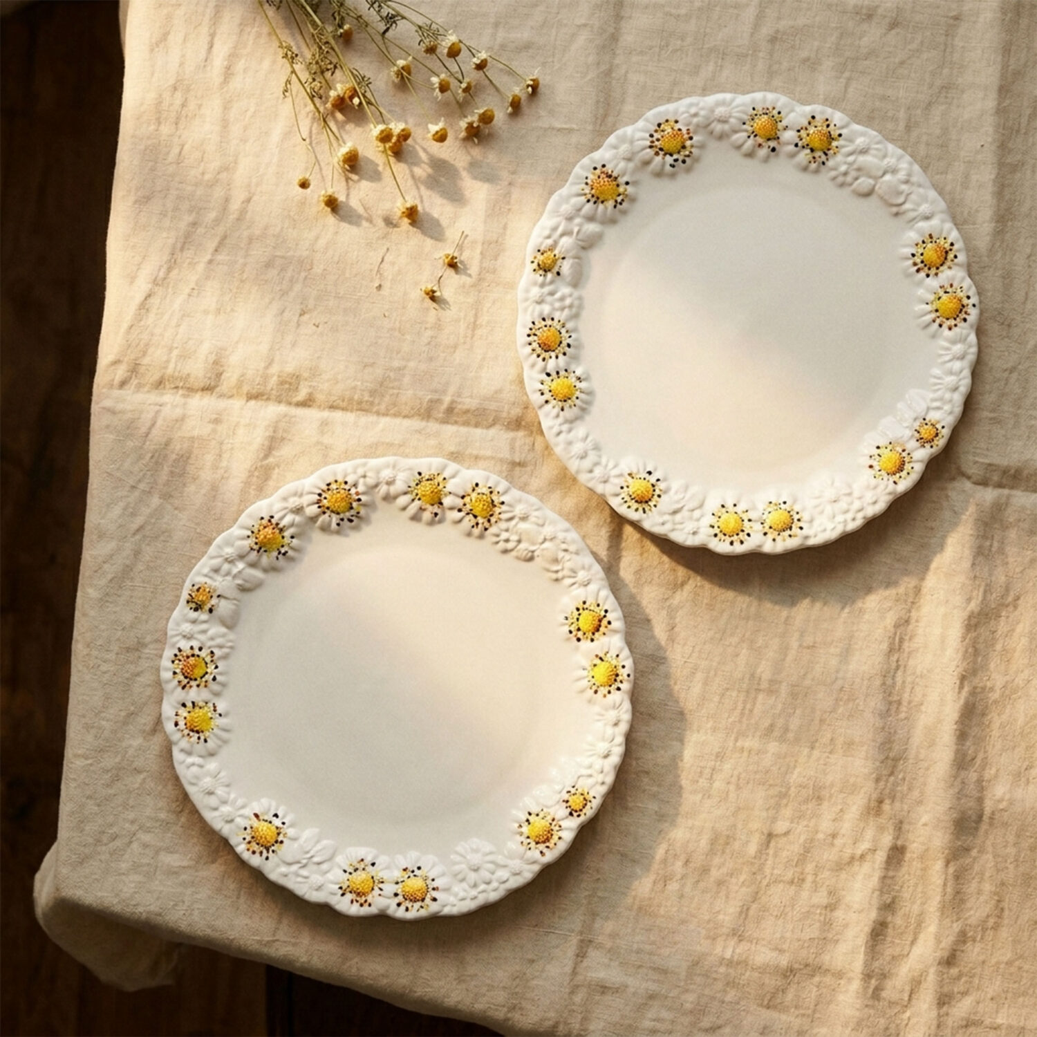 Piatto piano in ceramica decorata margherite 