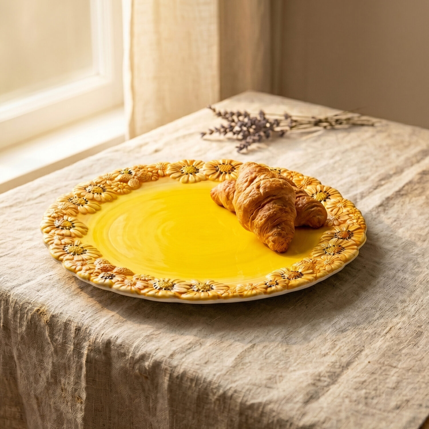 Yellow plate with daisies