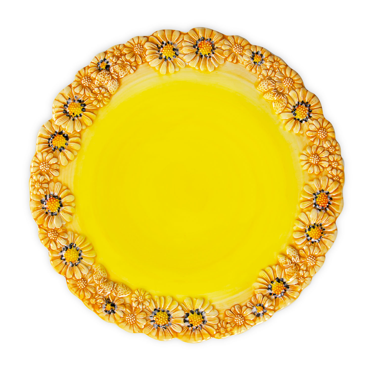 Yellow plate with daisies