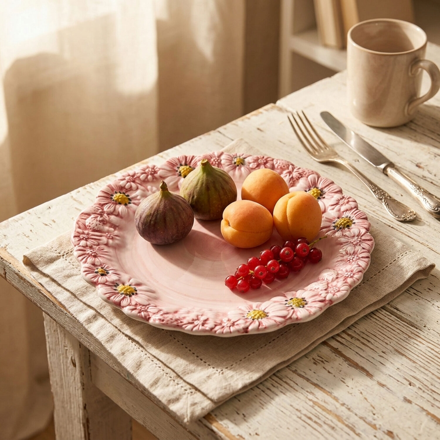 Pink dessert platte mit Gänseblümchen