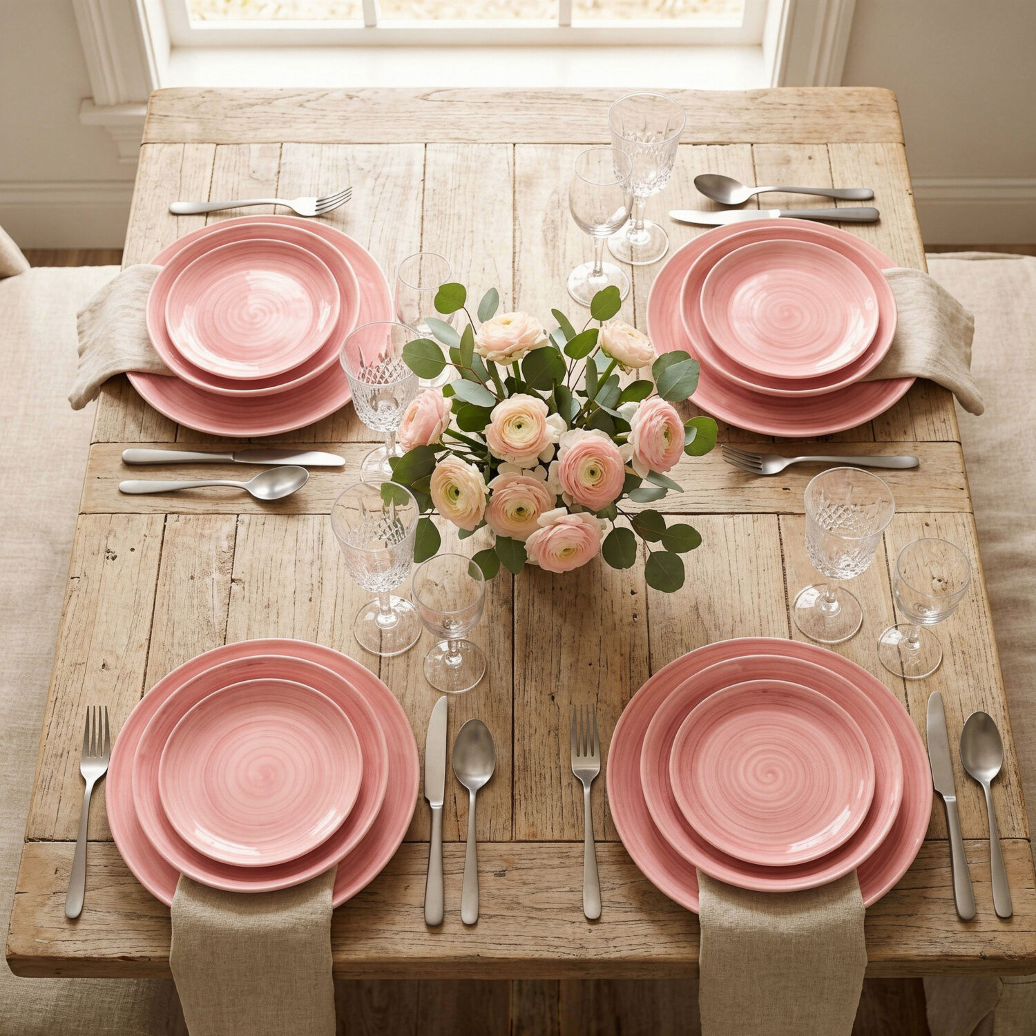 Set piatti in ceramica decorata rosa