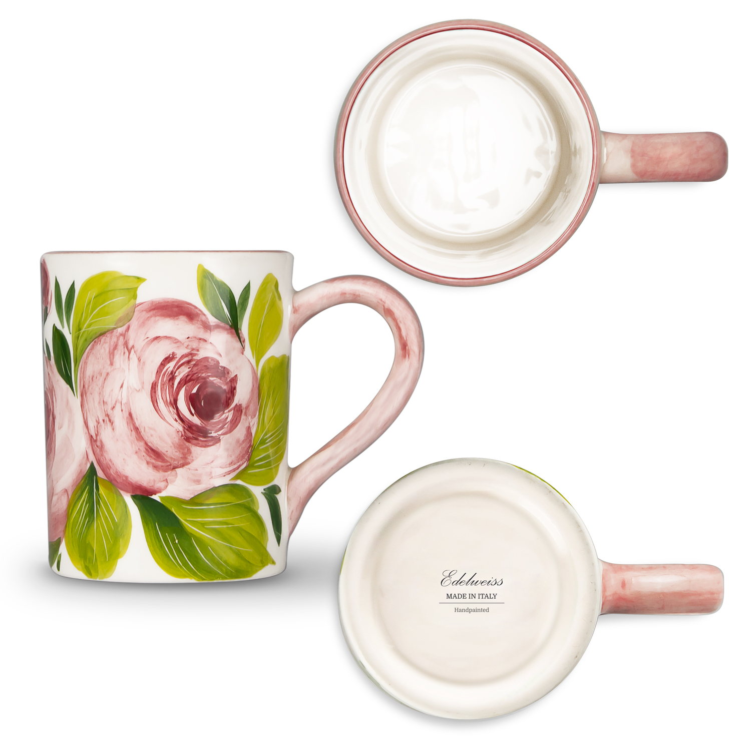Tazza in ceramica decorata e cucchiaino rose