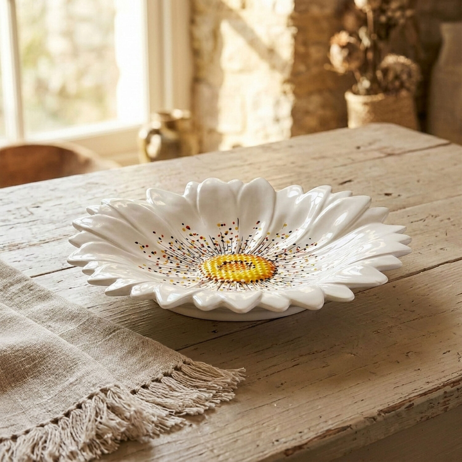 Centrotavola in ceramica decorata margherita