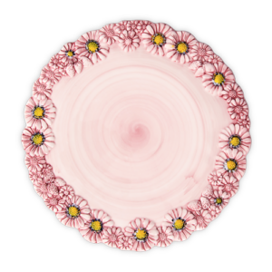 Piatto piano in ceramica decorata margherite rosa
