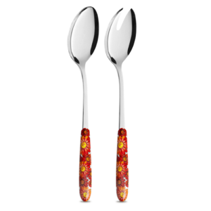 Posate insalata manico decorato margherite rosse