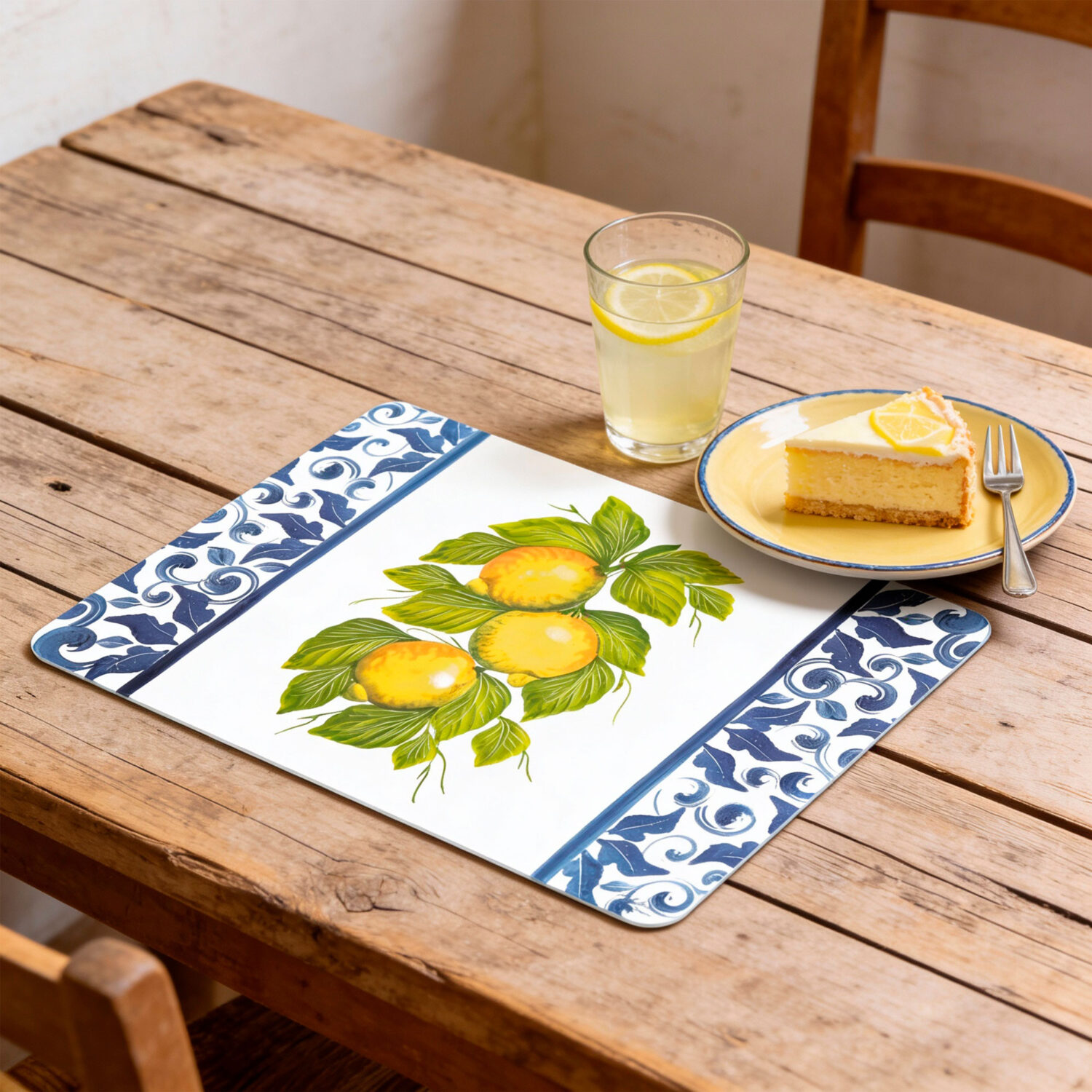 Tovaglietta americana decorata limoni damascato blu
