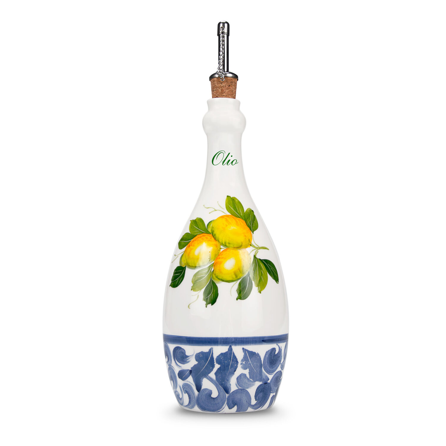 Bottiglia olio in ceramica decorata limoni damascato 750 ml