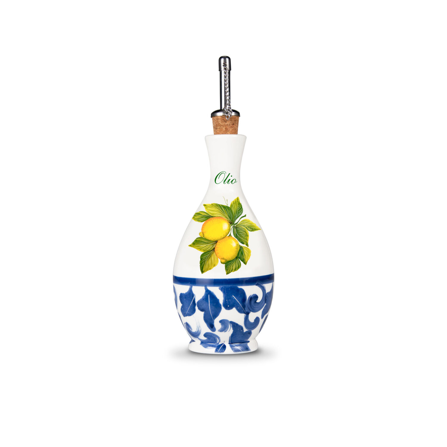 Bottiglia olio in ceramica decorata limoni damascato 250 ml