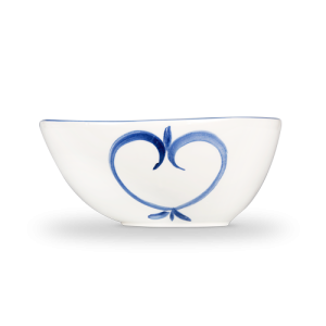 Ciotola in ceramica decorata limoni e damascato blu da 23