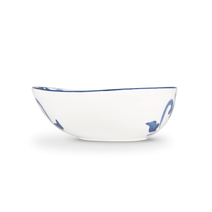 Ciotola in ceramica decorata limoni damascato blu da 19