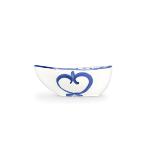 Ciotola in ceramica decorata limoni e damascato blu da 14