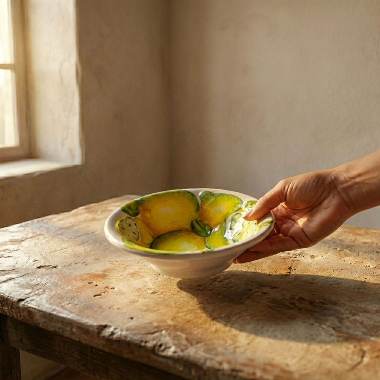 Ciotola in ceramica decorata con limoni in rilievo