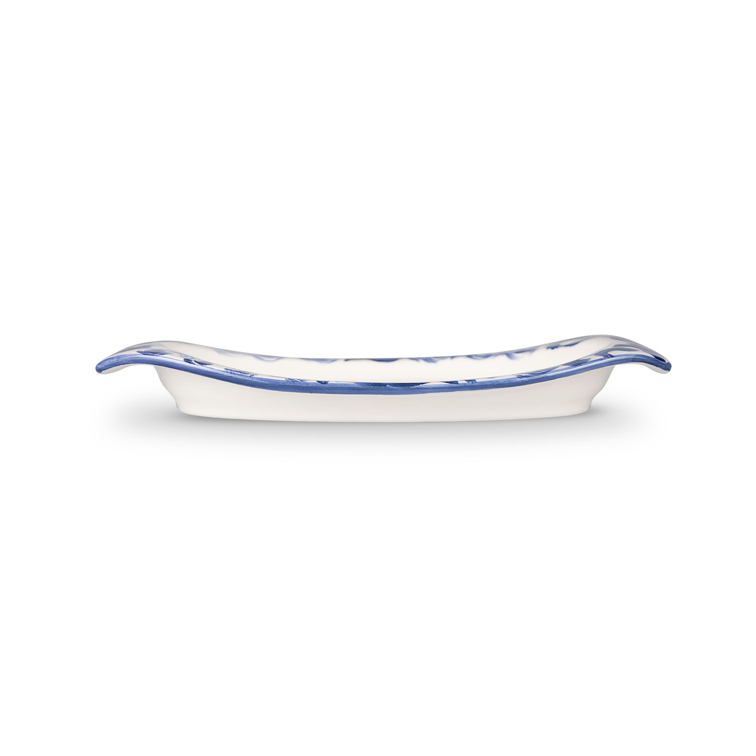 Vassoio da aperitivo in ceramica decorata limoni damascato blu
