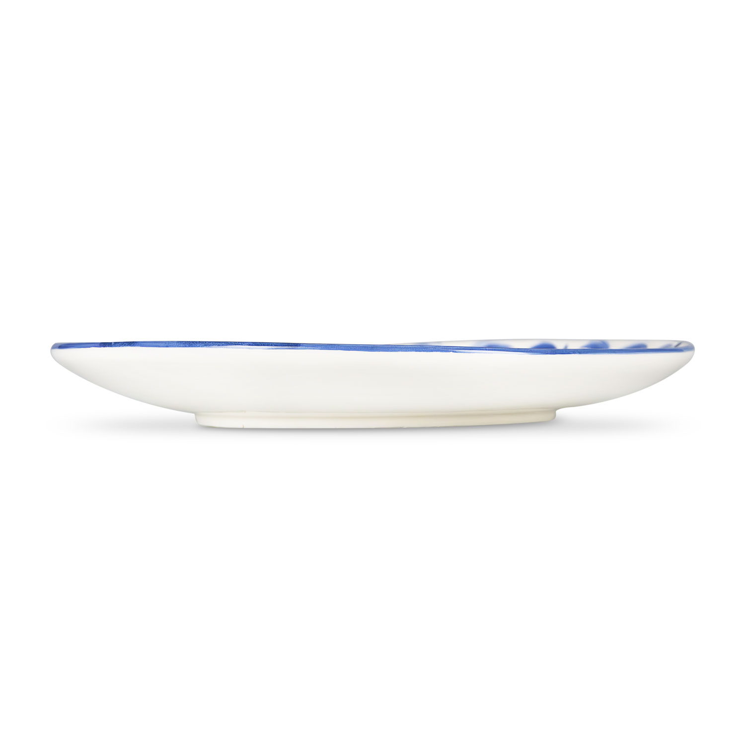 Piatto piano in ceramica decorata limoni e damascato blu