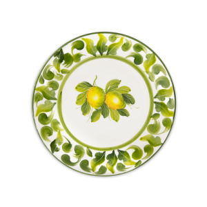 Piatto frutta in ceramica decorata limoni damascato verde