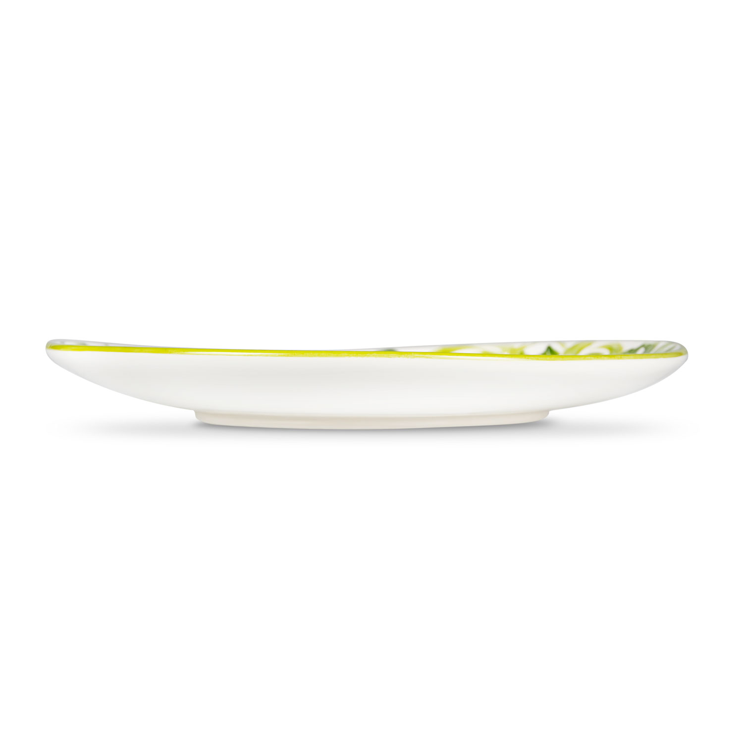 Piatto piano in ceramica decorata limoni e damascato verde