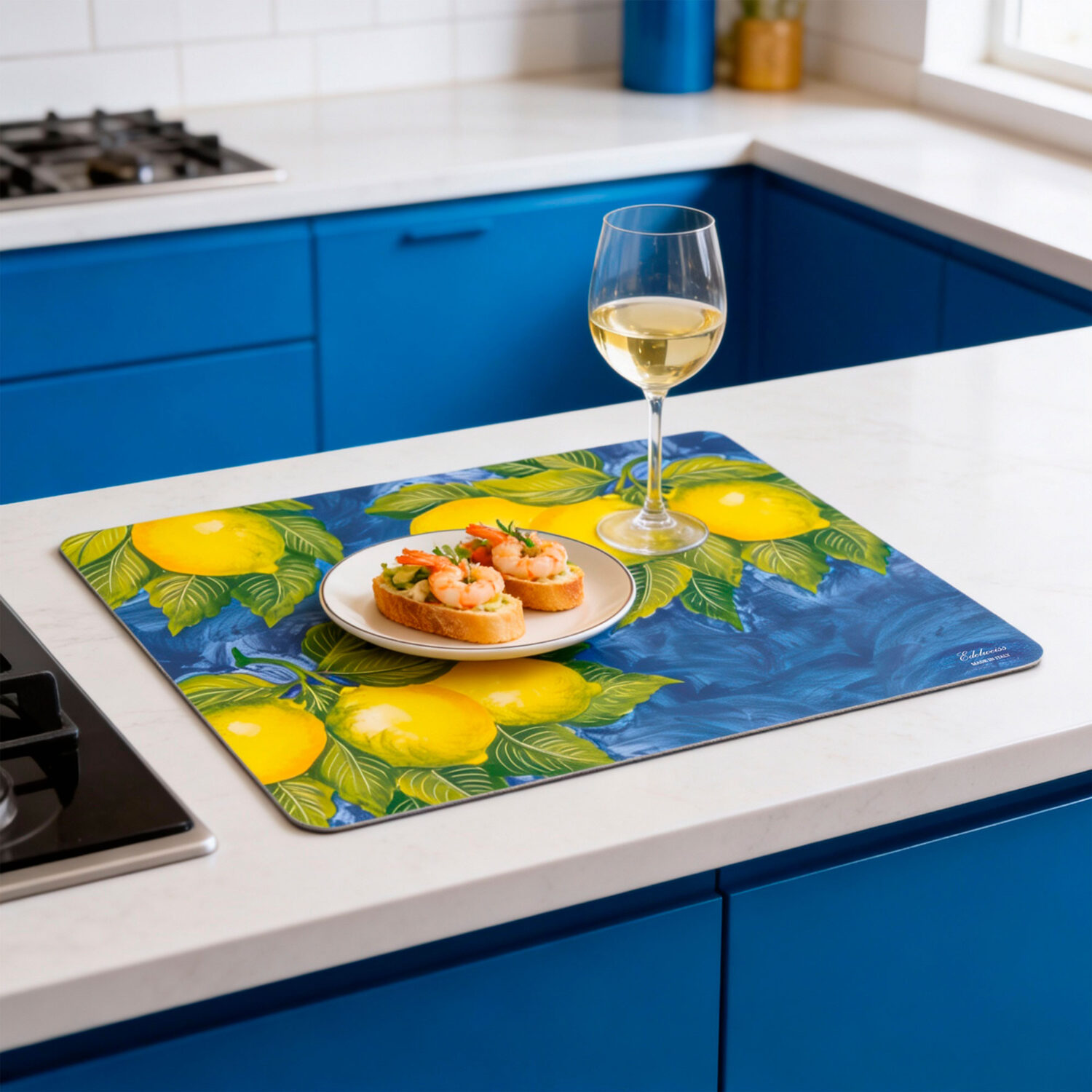 Tovaglietta americana decorata limoni con fondo blu