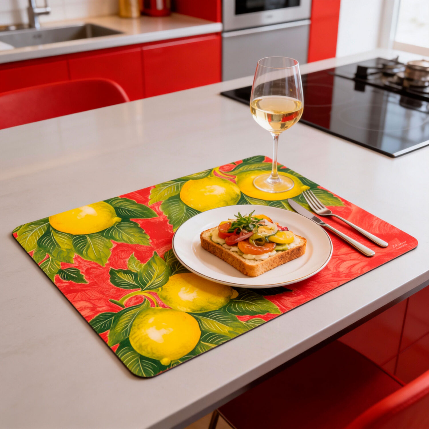 Tovaglietta americana decorata limoni con fondo rosso