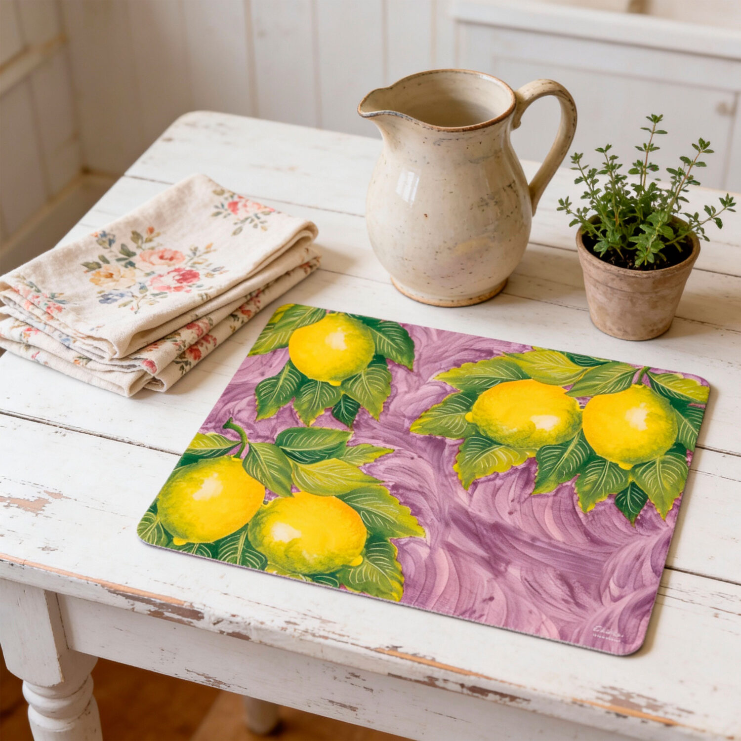 Tovaglietta americana decorata limoni fondo viola