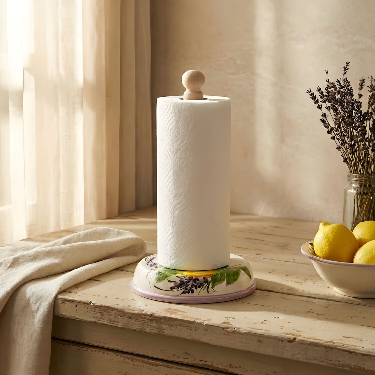 Küchenrollenhalter mit zitronen und lavendel