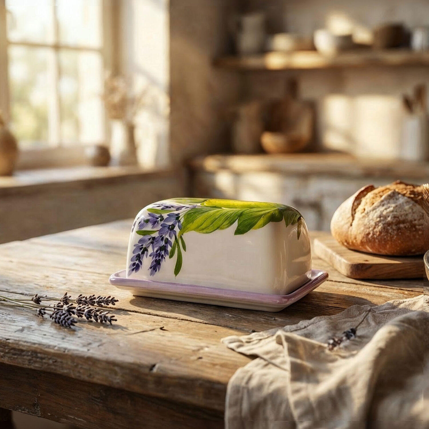 Butterdose mit zitronen und lavendel