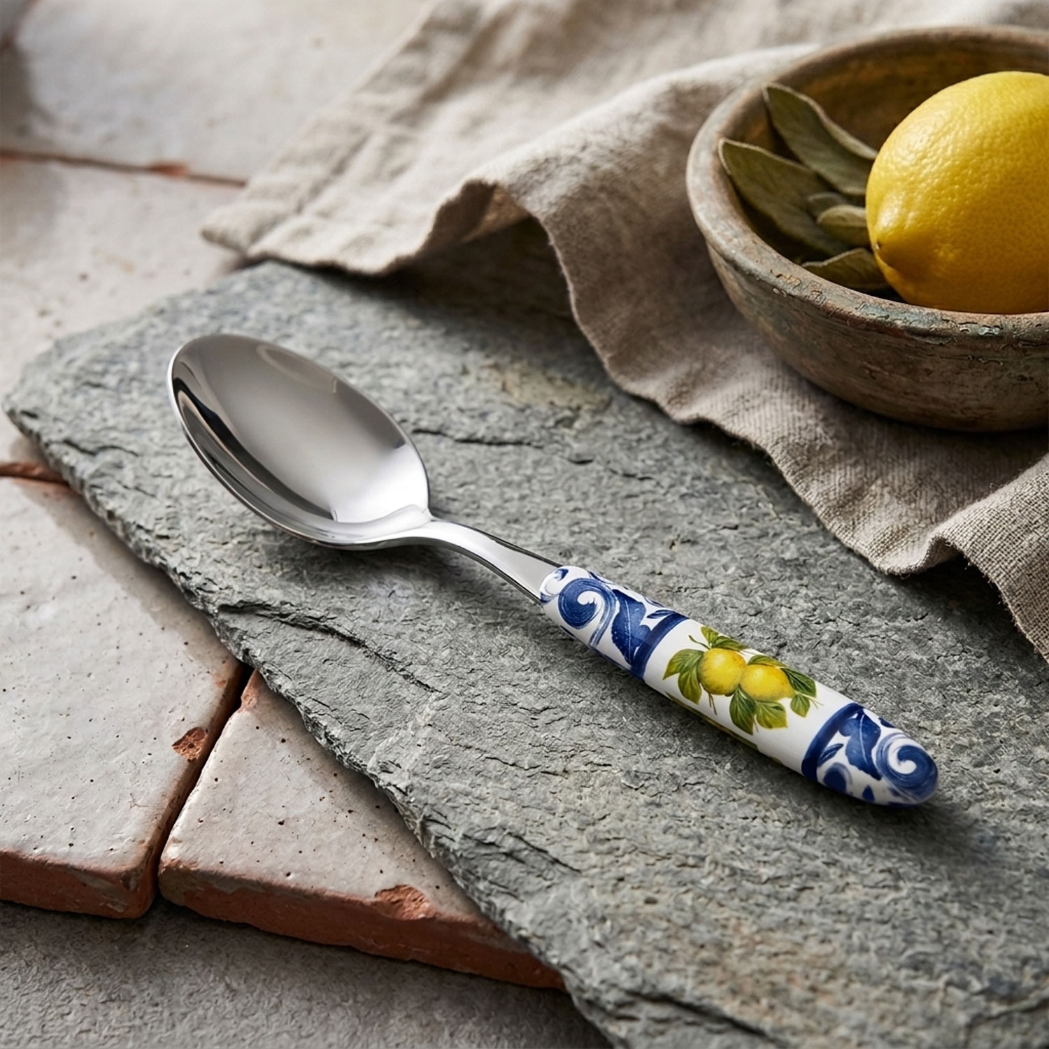 Cucchiaio da tavola Limoni damascato blu