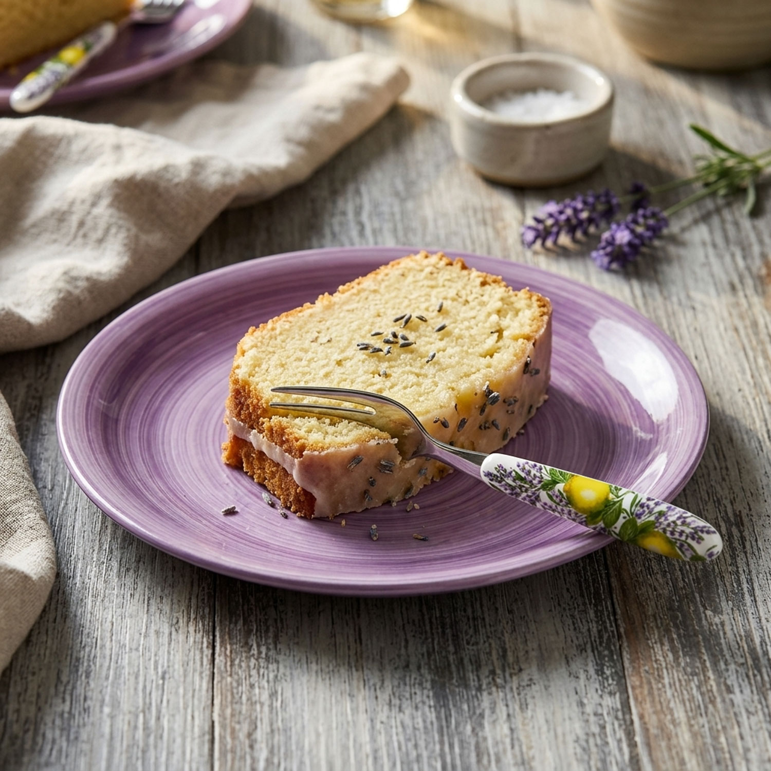 Dessertgabel mit zitronen und lavendel