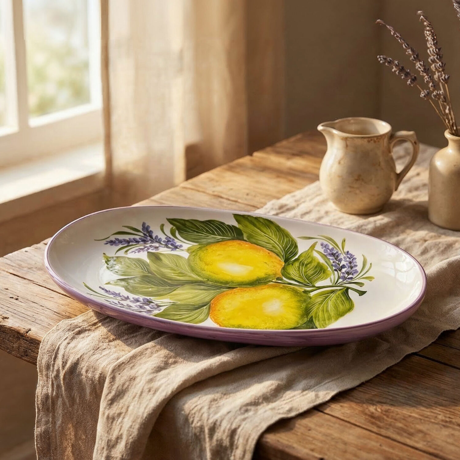 Serving tray with lemons and lavender