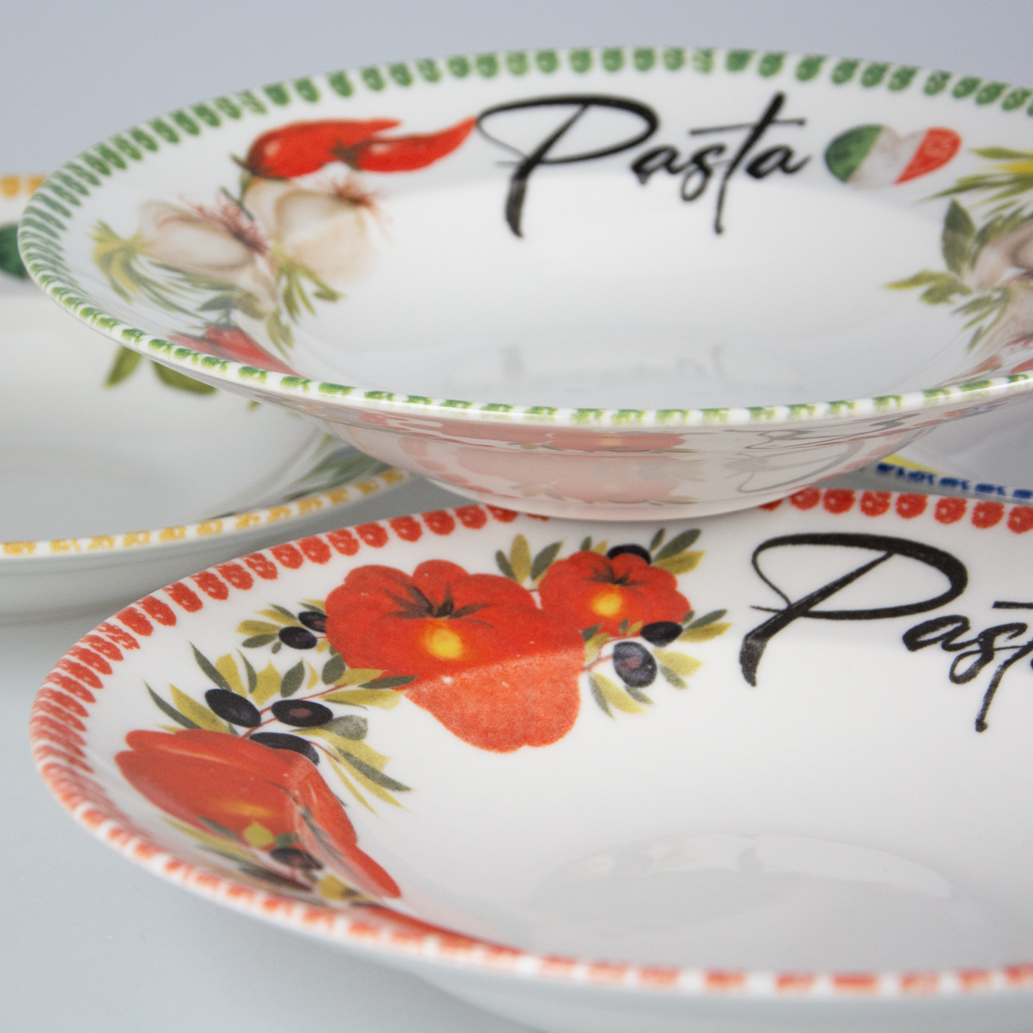Set piatti pasta in porcellana decorata pomodori da 27
